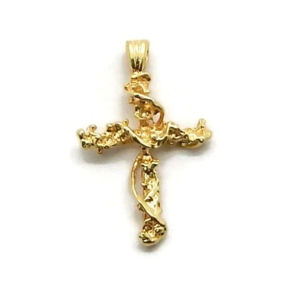 10k yellow gold cross charm pendant delicate floral coquette religious christian